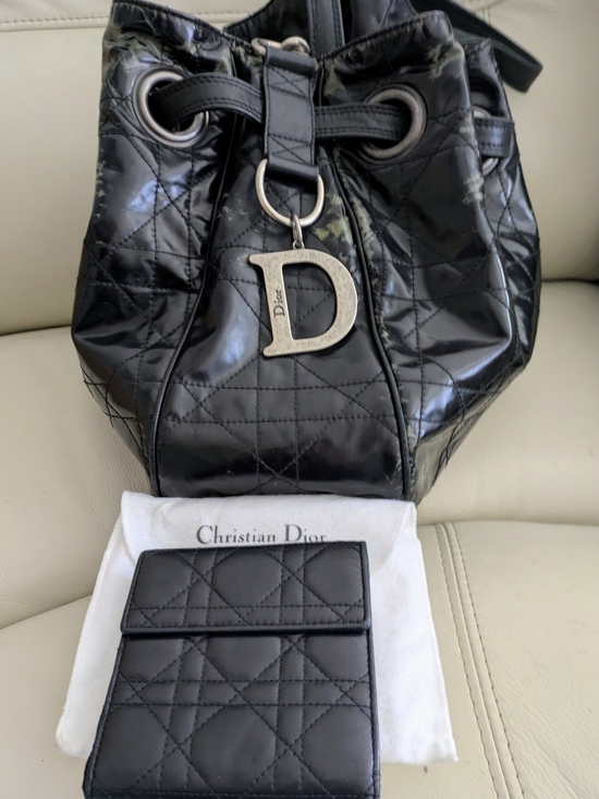 Dior Handbags - Christian Dior Galliano Cannage Black Leather Bucket Bag With Wallet Rare